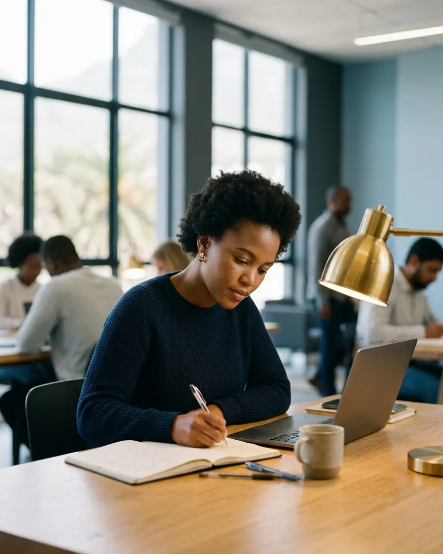 Person studying with a laptop and notes