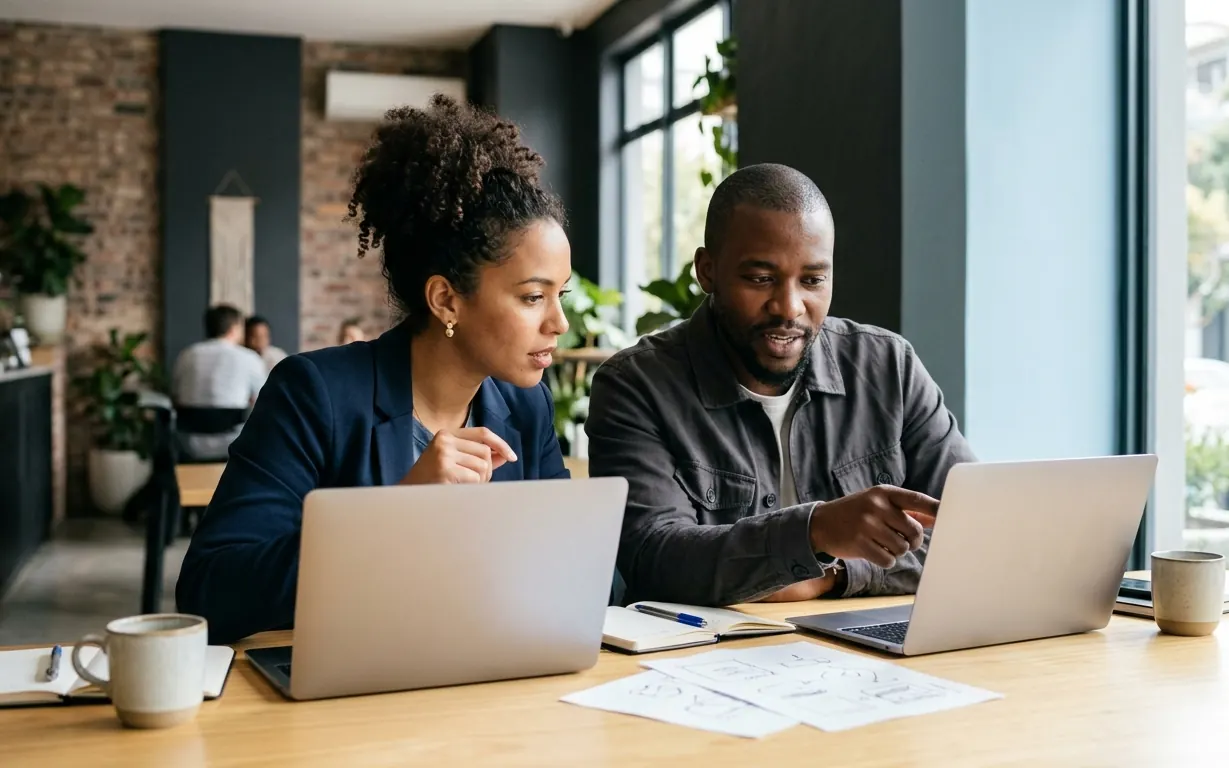 Two women working on laptops
