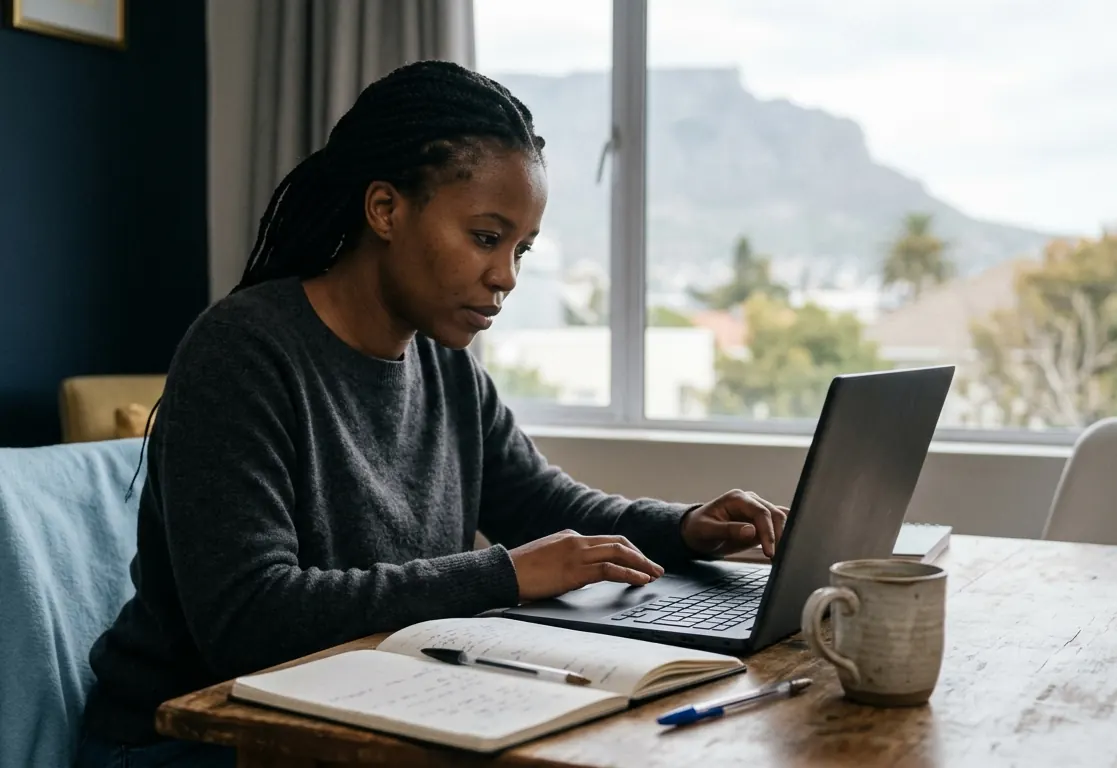 Woman studying on a laptop